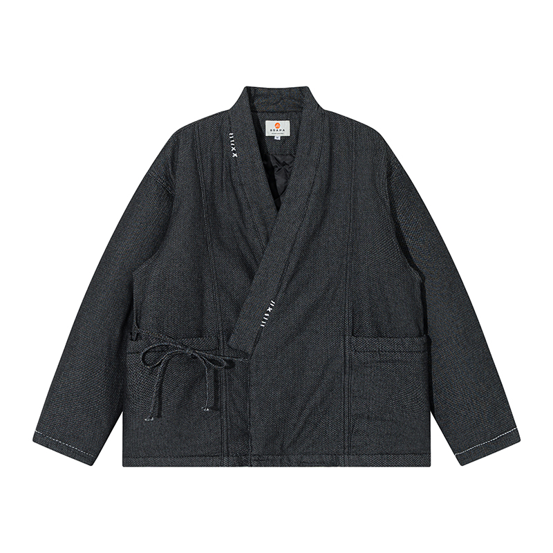 Traditional Winter Japanese Clothing - 冬の和風ブルー着物ジャケットストリートウェアメンズポケットコート羽織オーバーサイズサムライトップス