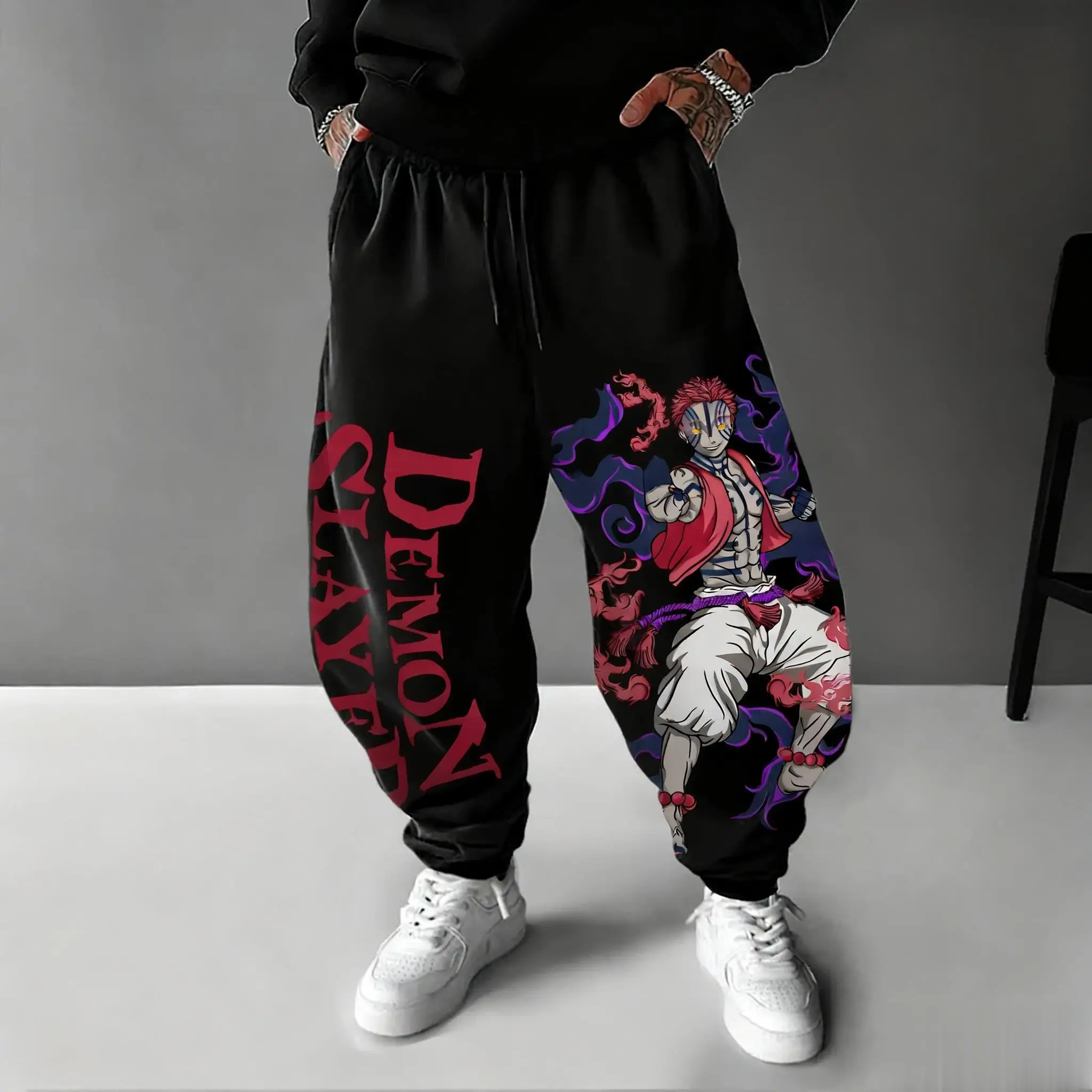Winter Clothing In Japan - 2026 デーモンスレイヤー Akaza アニメパンツ男性冬新ルーズカジュアルスウェットパンツ日本のストリートヒップホップズボンコスプレ Y2k