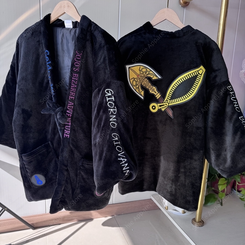 Traditional Winter Japanese Clothing - 冬の日本のアニメ半纏ジャケット刺繍入りフランネル着物女性男性暖かいコートルーズタイ留めゆかたカーディガンパジャマ