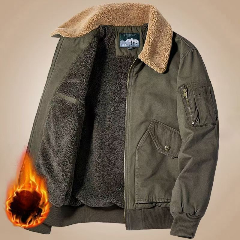 Quality Winter Clothing Bomber Jacket - フリースミリタリージャケット男性暖かいコート厚いラムフリース秋冬ルーズ多用途カジュアル高品質コットンジャケット男性