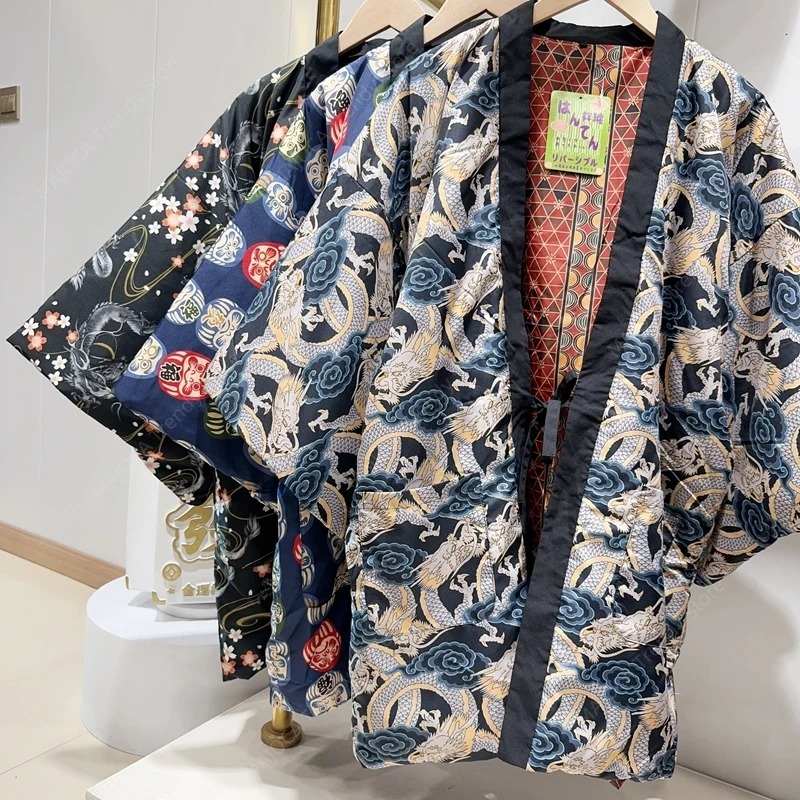Traditional Winter Japanese Clothing - 男性と女性のためのゆったりとしたレースの着物コート、和風、伝統的な服、アジアの服、冬のジャケット