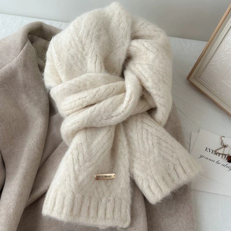Winter Clothing Korea - 女性の冬の雰囲気、無地、シンプル、柔らかく暖かい、怠惰なスタイルのスカーフ、新しい韓国風多用途ニットスカーフ