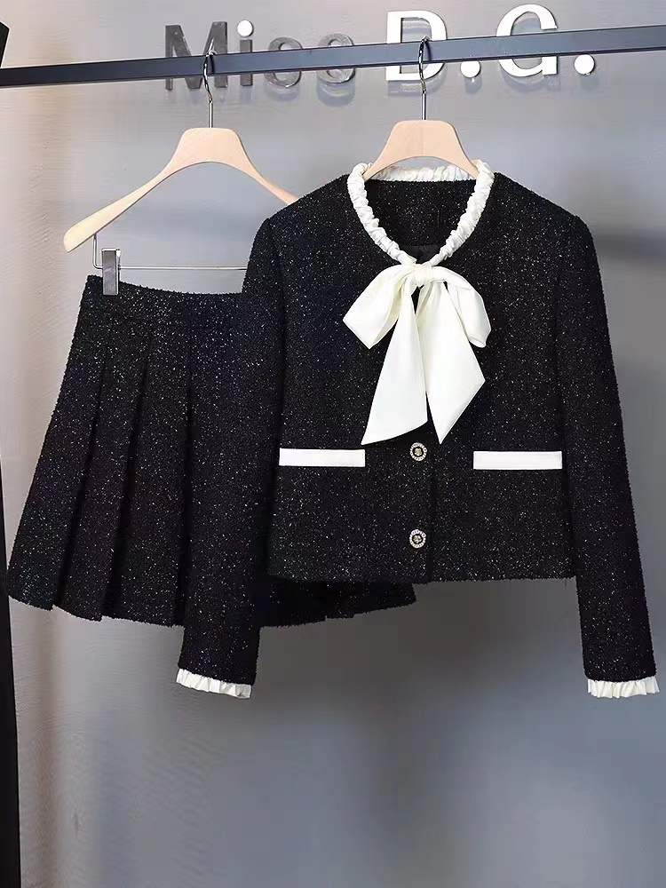 Winter Clothing Matching - 女性のためのエレガントでシックなy2kスーツジャケット,コートとミニスカート,お揃いの衣装,ヴィンテージのパーティーウェア,黒のユニフォーム,2個セット