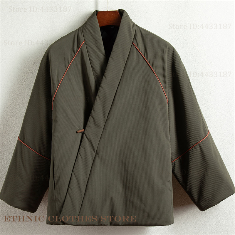 Traditional Winter Japanese Clothing - 大きいサイズ 3XL 4XL 男性綿入りジャケット日本の着物カーディガン秋冬厚手コートアウター原宿ストリートウェア
