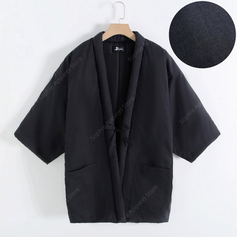Traditional Winter Japanese Clothing - 冬 Hanten メンズジャケット和風着物カーディガンパッド入りホームウェアパジャマオムラウンジウェア女性ルーズコート
