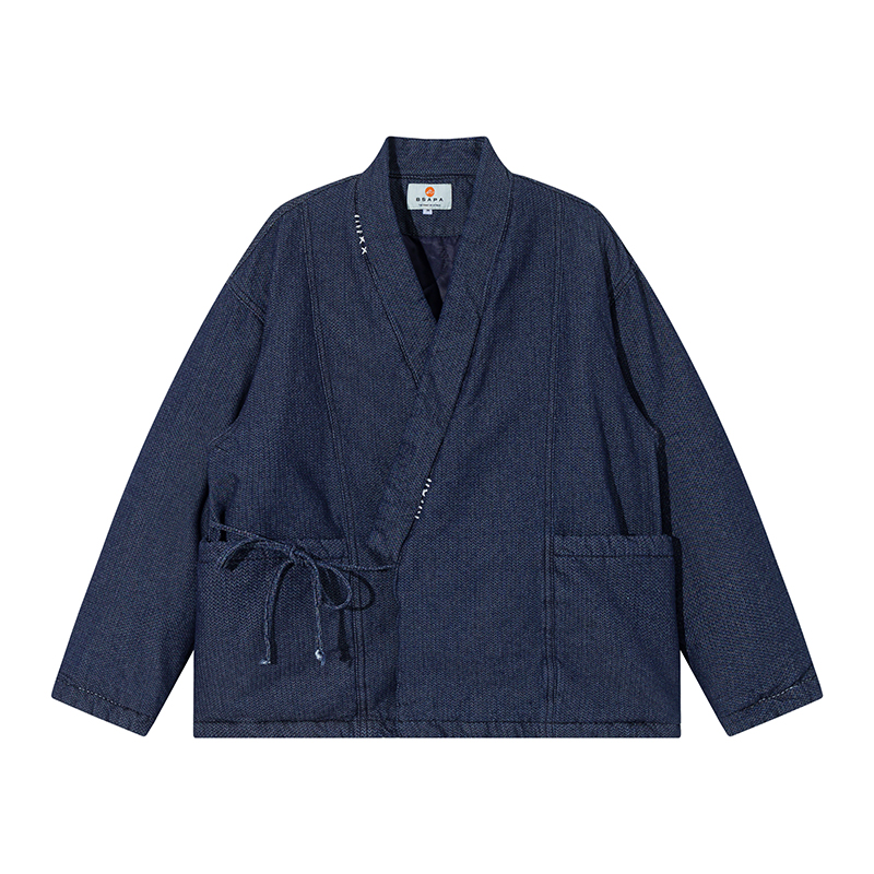 冬の和風ブルー着物ジャケットストリートウェアメンズポケットコ - Traditional Winter Japanese Clothing のレビューと価格