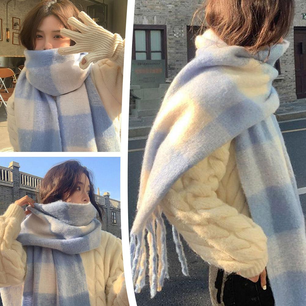 女性用チェック柄スカーフ,暖かくて柔らかいショール,タッセル - Winter Clothing Korea のレビューと価格