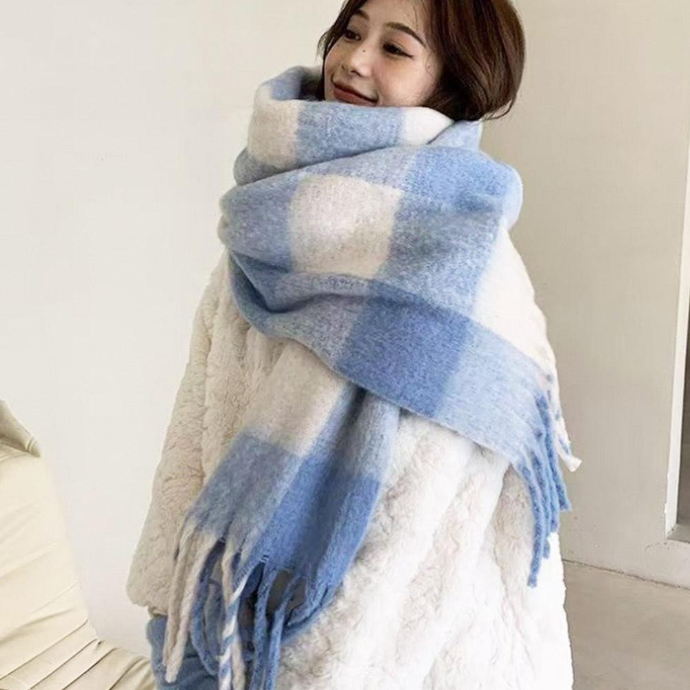 女性用チェック柄スカーフ,暖かくて柔らかいショール,タッセル - Winter Clothing Korea のレビューと価格