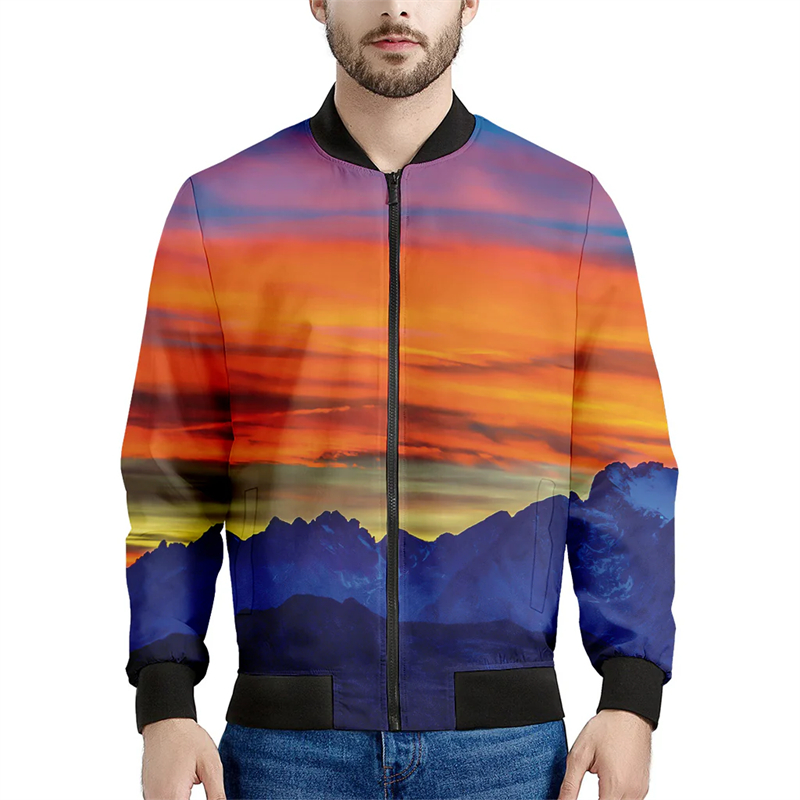 男性と女性のための3Dマウンテンプリントボンバージャケット, - Quality Winter Clothing Bomber Jacket のレビューと価格