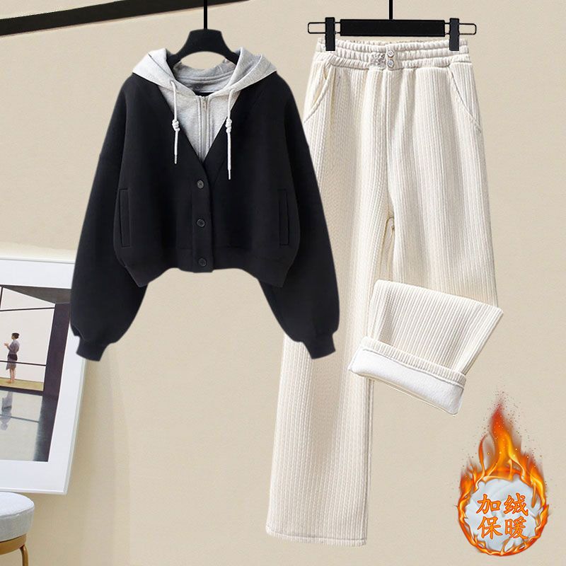 豪華で厚みのあるパーカージャケットカジュアルワイドレッグパン - Winter Clothing Sales のレビューと価格