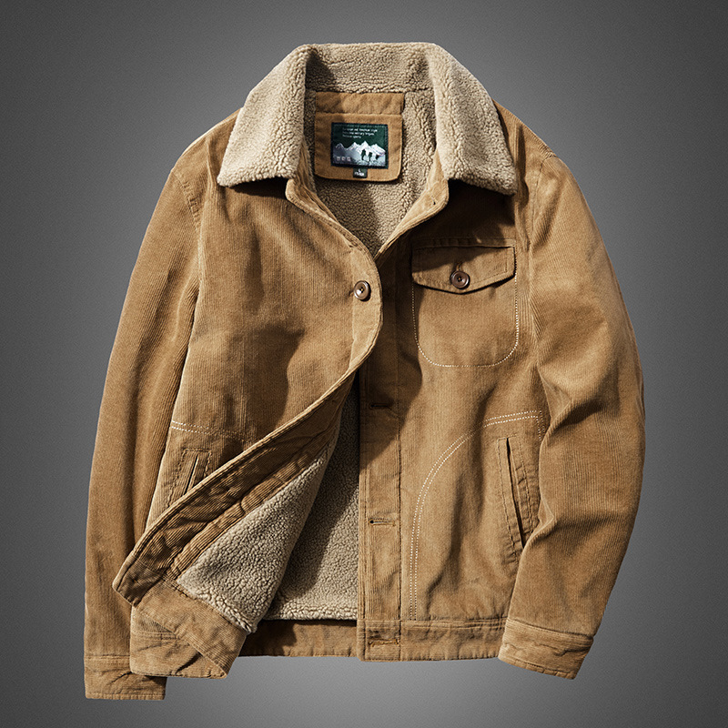 高品質暖かいコーデュロイワークウェアパーカージャケットメンズ - Quality Winter Clothing Bomber Jacket のレビューと価格