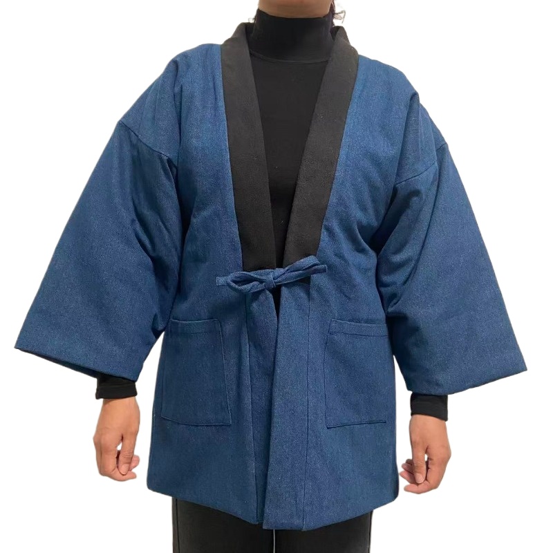 男性女性デニム半纏ジャケット冬着物カーディガン和風藍色ノラギ - Traditional Winter Japanese Clothing のレビューと価格
