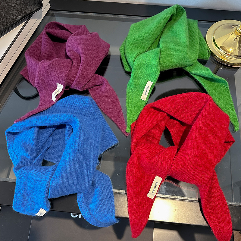 100% ウール韓国スタイルニット三角スカーフ女性冬暖かいス - Winter Clothing Korea のレビューと価格