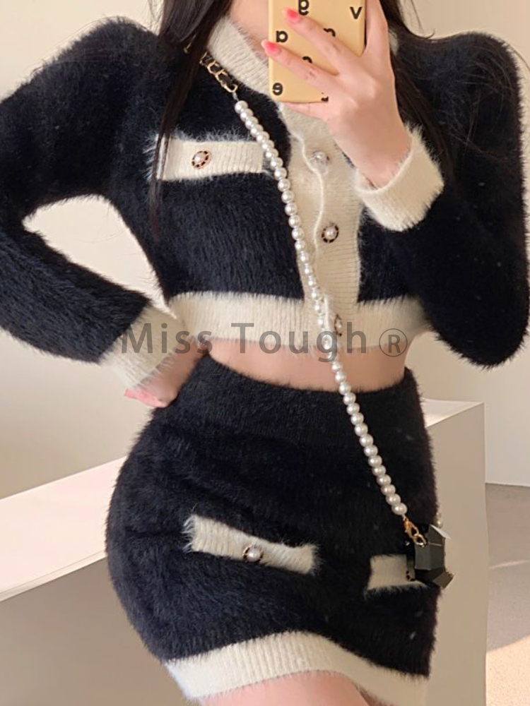 冬ふわふわニット 2 点セット女性パッチワークフレンチヴィン - Winter Clothing Sales のレビューと価格