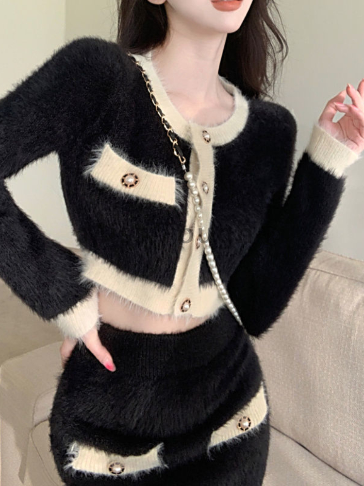 冬ふわふわニット 2 点セット女性パッチワークフレンチヴィン - Winter Clothing Sales のレビューと価格